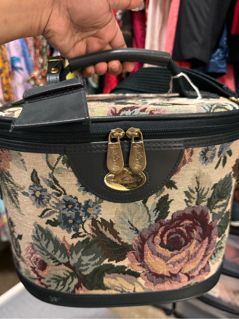 Gloria Vanderbilt Floral Tapestry Vanity Bag with Black Trim